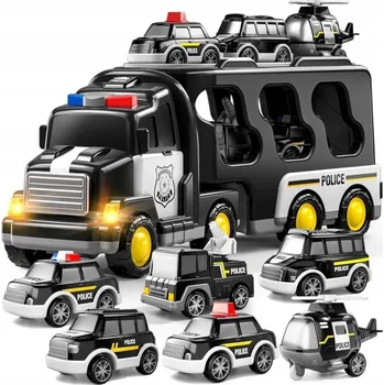 autíčko POLICEJNÍ AUTO SADA VOZIDEL NA POHON AUTOPŘEPRAVNÍK LED EFEKTY HUDBA 7V1
