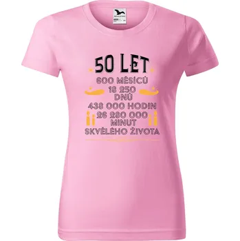 Dámské tričko Dámské tričko s potiskem 50 let dny Barva trička: Růžová - 30, Velikost: 2XL