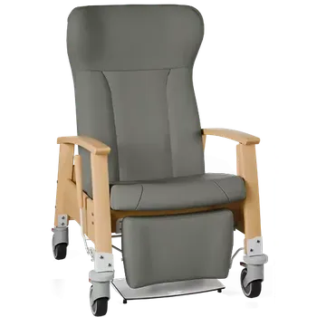 Sedací souprava GAVOTA G2-2-P pečovatelské křeslo, mobilní, s polohováním obsluhou, opěrák comfort, pevné područky, dřevěný rám, koženka šedá