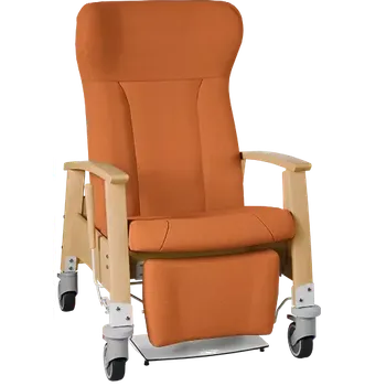 Sedací souprava GAVOTA G2-2-P pečovatelské křeslo, mobilní, s polohováním obsluhou, opěrák comfort, pevné područky, dřevěný rám, látka oranžová