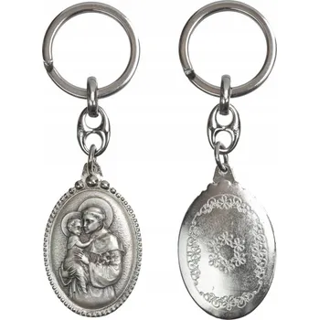 PŘÍVĚSEK NA KLÍČE s kovovým vláskem s obrázkem svatého ANTONIEHO. Ovál.
