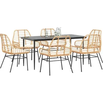 Zahradní sestava vidaXL 7dílný zahradní jídelní set s poduškami polyratan sklo [3334454] Barva: Hnědá