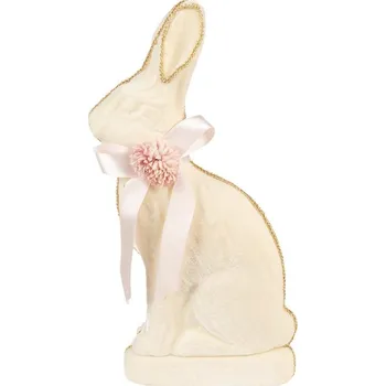 Béžový zajíček s květinou na krku – textilní dekorace – 22x8x41 cm