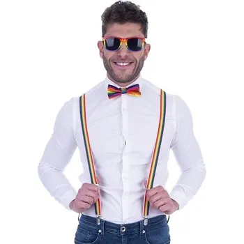 Karnevalová maska Funny Fashion Duhová sada brýle, šle a motýlek