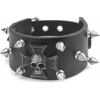 Náramek náramek SPIKES SKULL CROSS