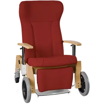 Sedací souprava GAVOTA F2-2-V pečovatelské křeslo, mobilní, s polohováním obsluhou, opěrák comfort, výškově stavitelné područky, dřevěný rám, látka červená
