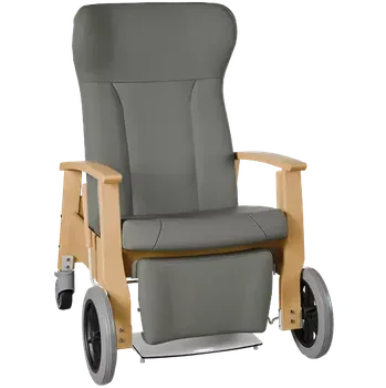 Sedací souprava GAVOTA F2-2-P pečovatelské křeslo, mobilní, s polohováním obsluhou, opěrák comfort, pevné područky, dřevěný rám, koženka šedá