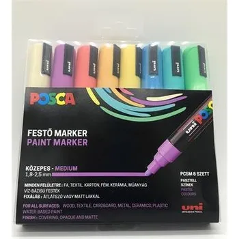 Akrylový popisovač "Posca PC-5M", 8 pastelových barev, sada, 1,8-2,5 mm, UNI 2UPC5MPASZTELL