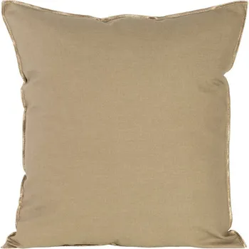 Jednobarevný povlak na polštářz látky s příměsí lnu obšitý zlatou nití