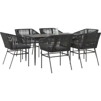 Zahradní sestava vidaXL 7dílný zahradní jídelní set s poduškami polyratan sklo [3334517] Barva: Černá