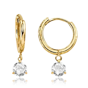 Náušnice MINET Zlaté náušnice kroužky s bílým kamínkem Au 585/1000 1,95g JMG0158WGE02