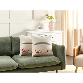 Dekorativní polštářek Sada 2 dekoračních polštářů béžová bavlna 45 x 45 cm snímatelné povlaky čtverec moderní dekorační doplňky Beliani