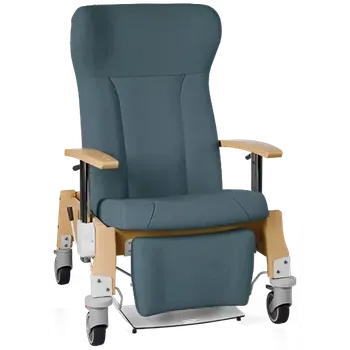 Sedací souprava GAVOTA G2-2-V pečovatelské křeslo, mobilní, s polohováním obsluhou, opěrák comfort, výškově stavitelné područky, dřevěný rám, látka modrá