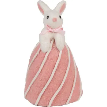 Bílý zajíček na růžovém vajíčku – textilní dekorace – 8x14 cm