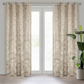 Závěs DEBRA z měkkého sametu s metalickým potiskem motivu listů palmy