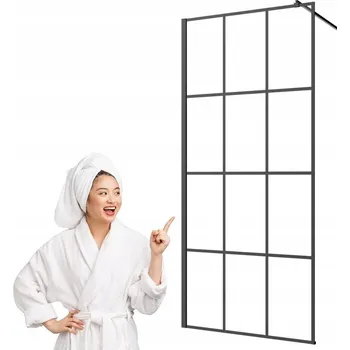 Invena walk-in stěna 90x200 černá mřížka loft sklo 8 mm tvrzené