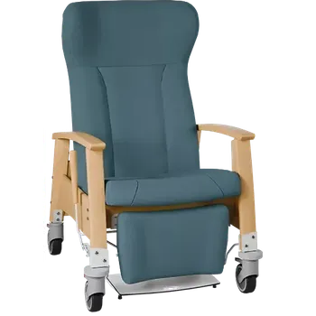 Sedací souprava GAVOTA G2-2-P pečovatelské křeslo, mobilní, s polohováním obsluhou, opěrák comfort, pevné područky, dřevěný rám, látka modrá