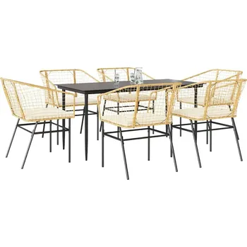 Zahradní sestava vidaXL 7dílný zahradní jídelní set s poduškami polyratan sklo [3334503] Barva: Hnědá