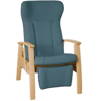 Sedací souprava GAVOTA C2-2-P pečovatelské křeslo, pevné, s polohováním obsluhou, opěrák comfort, pevné područky, dřevěný rám, látka modrá