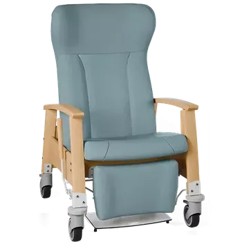 Sedací souprava GAVOTA G2-2-P pečovatelské křeslo, mobilní, s polohováním obsluhou, opěrák comfort, pevné područky, dřevěný rám, koženka modrá