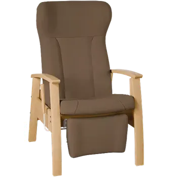 Sedací souprava GAVOTA C2-2-P pečovatelské křeslo, pevné, s polohováním obsluhou, opěrák comfort, pevné područky, dřevěný rám, látka tmavě hnědá