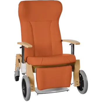 Sedací souprava GAVOTA F2-2-V pečovatelské křeslo, mobilní, s polohováním obsluhou, opěrák comfort, výškově stavitelné područky, dřevěný rám, koženka oranžová