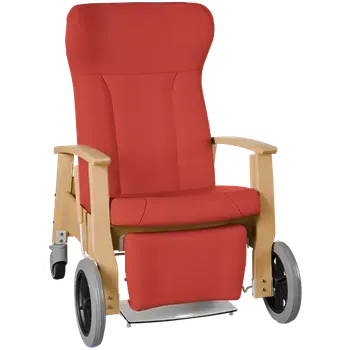 Sedací souprava GAVOTA F2-2-P pečovatelské křeslo, mobilní, s polohováním obsluhou, opěrák comfort, pevné područky, dřevěný rám, koženka červená