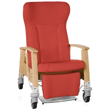 Sedací souprava GAVOTA G2-2-P pečovatelské křeslo, mobilní, s polohováním obsluhou, opěrák comfort, pevné područky, dřevěný rám, koženka červená