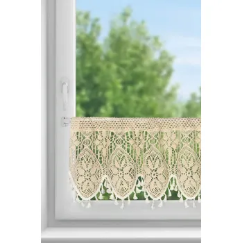 Ažurová záclonka MOLY v boho stylu zdobená jemnými třásněmi 150 x 30 cm