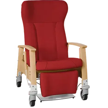 Sedací souprava GAVOTA G2-2-P pečovatelské křeslo, mobilní, s polohováním obsluhou, opěrák comfort, pevné područky, dřevěný rám, látka červená