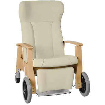 Sedací souprava GAVOTA F2-2-P pečovatelské křeslo, mobilní, s polohováním obsluhou, opěrák comfort, pevné područky, dřevěný rám, látka béžová