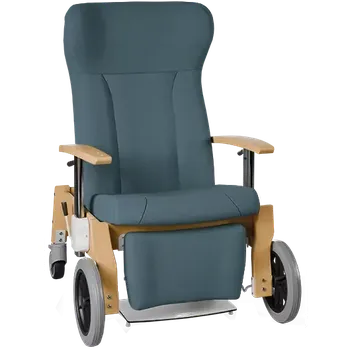 Sedací souprava GAVOTA F2-2-V pečovatelské křeslo, mobilní, s polohováním obsluhou, opěrák comfort, výškově stavitelné područky, dřevěný rám, látka modrá