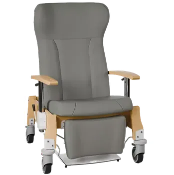 Sedací souprava GAVOTA G2-2-V pečovatelské křeslo, mobilní, s polohováním obsluhou, opěrák comfort, výškově stavitelné područky, dřevěný rám, koženka šedá