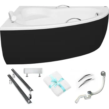 Vana Rohová vana s černým opláštěním Natalia 150x100 levá Besco sifon nožičky