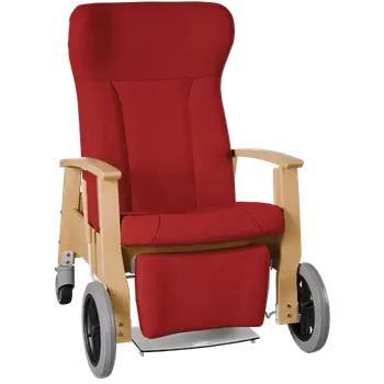 Sedací souprava GAVOTA F2-2-P pečovatelské křeslo, mobilní, s polohováním obsluhou, opěrák comfort, pevné područky, dřevěný rám, látka červená