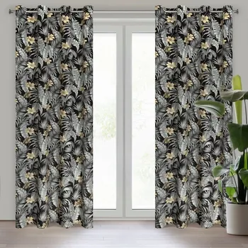 Závěs LOREN z měkkého sametu s potiskem exotických listů a květin