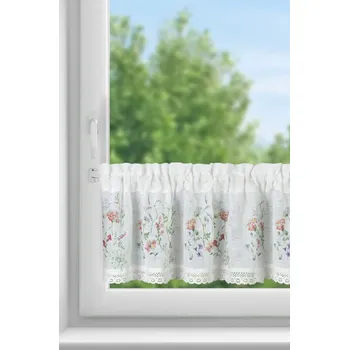 Záclonka z etamínu s potiskem letních lučních květin a krajkou 150 x 30 cm
