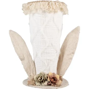 Bílý klobouk s králičíma ušima – textilní dekorace – 16x16x27 cm