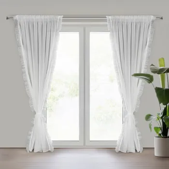 Záclona KAREN z etamínu, zdobená volány po stranách, v sadě ozdobná šňůrka 140 x 270 cm