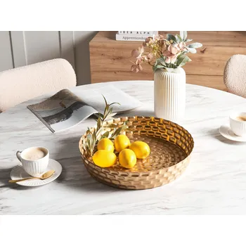 Dekorativní podnos zlatý železo hliník 38 cm kulatý tác vintage glamour styl doplňky jídelna Beliani