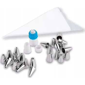 VELKÁ SADA NA ZDOBENÍ DORTŮ 50x CUKRÁŘSKÝ SÁČEK + 24 DEKORATIVNÍCH ŠPIČEK / TYLEK