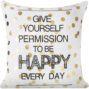 Povlak na polštář DANI s potiskem s nápisy a zlatými puntíky