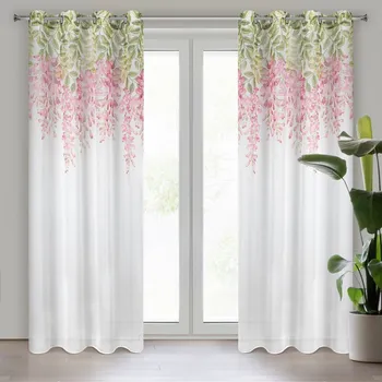 Dekorační záclona JULIETA z matného etamínu s květinovým motivem 140 x 250 cm