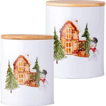 Dóza na potraviny Emocio Plechová kulatá dóza Vánoční čas, set 2 ks, 110 × 140/135 × 165 mm