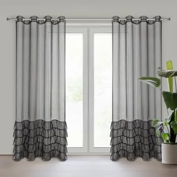 Záclona CARLI z etamínu zdobená volány a třpytivým pruhem krystalků 140 x 250 cm