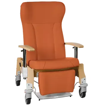 Sedací souprava GAVOTA G2-2-V pečovatelské křeslo, mobilní, s polohováním obsluhou, opěrák comfort, výškově stavitelné područky, dřevěný rám, koženka oranžová