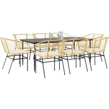 Zahradní sestava vidaXL 9dílný zahradní jídelní set s poduškami polyratan sklo [3334512] Barva: Hnědá