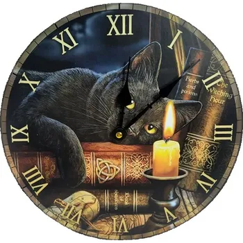 Hodiny Hodiny s kočkou a knihami - design Lisa Parker