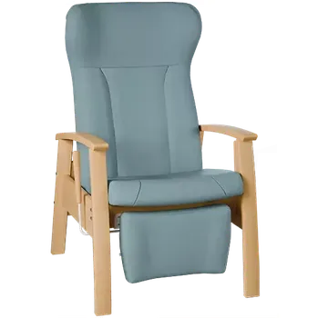 Sedací souprava GAVOTA C2-2-P pečovatelské křeslo, pevné, s polohováním obsluhou, opěrák comfort, pevné područky, dřevěný rám, koženka modrá