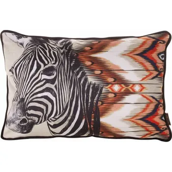 Sametový polštář CEBRA s potiskem zebry a lemovkou na okrajích, oboustranný